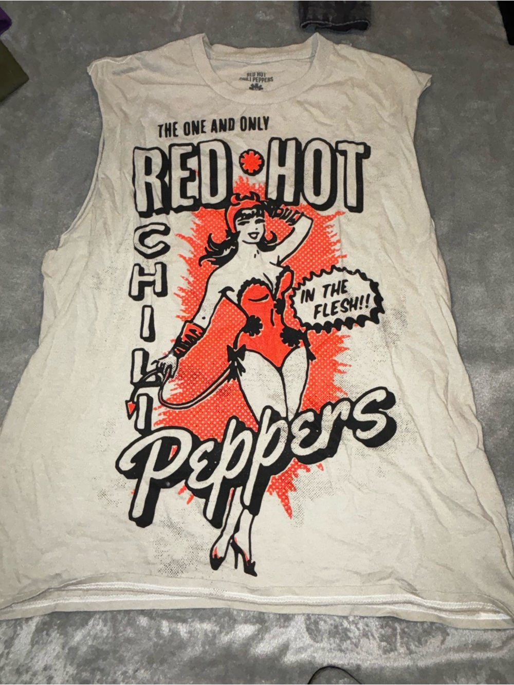 Urban Outfitters White Muscle Tee with Red and Black Graphic